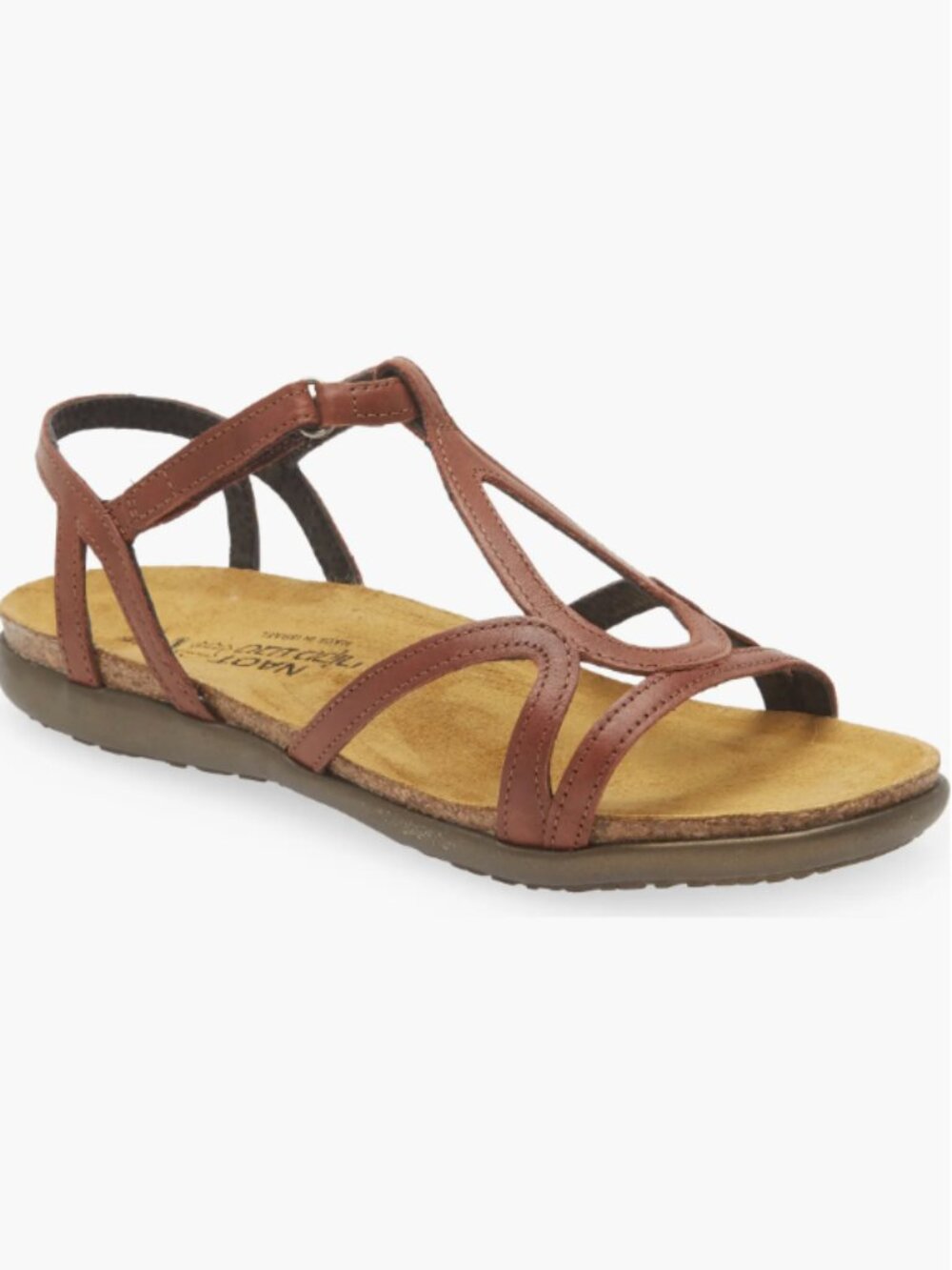 Naot Brown Leather T-Strap Sandals